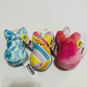 PEEPS Plush Easter Bunny 4" Backpack Bag Clip TIE-DYE Keychain Lot Of 3